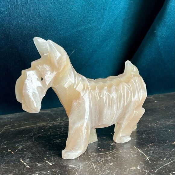 Vintage Hand Carved Onyx Schnauzer Dog Figurine - Picture 1 of 8